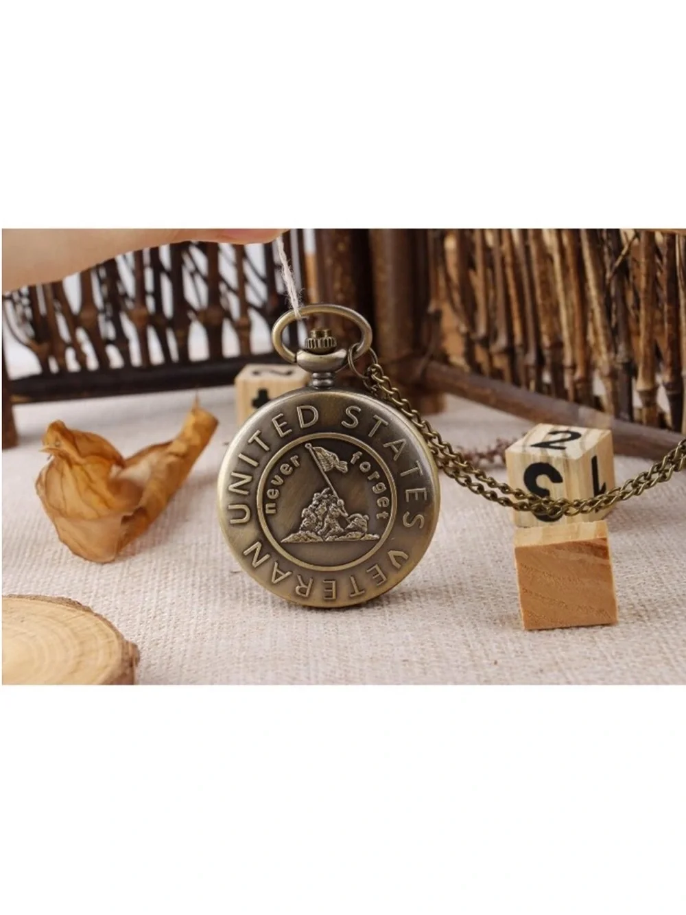 Mens Gold Analog Quartz Military Shape Pendant Necklace Round Case Pocket Watch